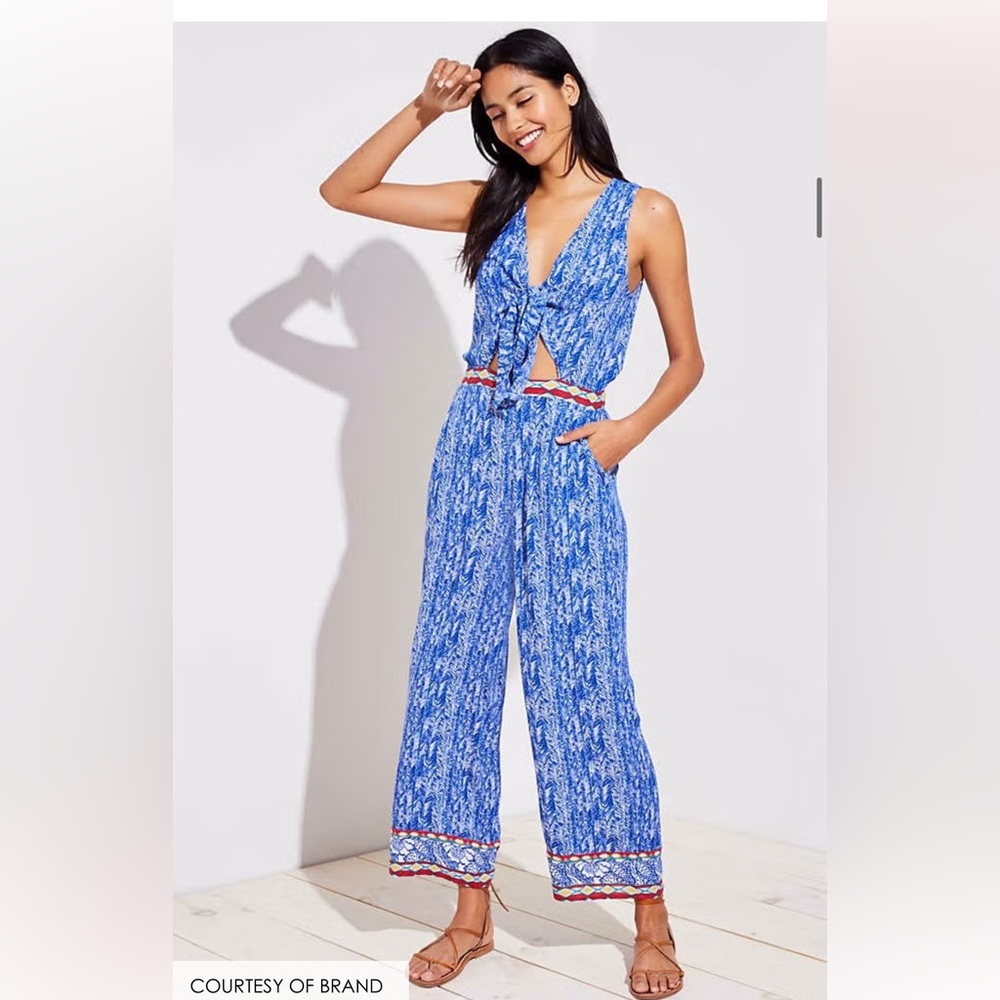 Loft Beach Border Tie Cutout Jumpsuit